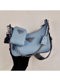 Designer Replica Prada Saffiano leather mini shoulder bag 2BH204 sky blue JH04969Fi42
