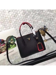 Designer Replica prada small saffiano lux tote original leather bag bn2754 black&red JH05632Jz48