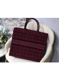DIOR BOOK TOTE Burgundy Cannage Embroidered Velvet M1286Z JH06887Bz34