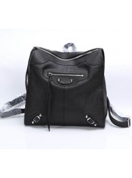 Fake AAAAA Balenciaga Backpack Black Litchi Leather 68335 Silver JH09465oE28