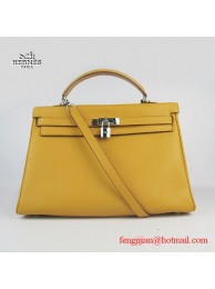 Fake Hermes Kelly 35cm Togo Leather Bag Yellow 6308 Silver Hardware JH01357Qo74