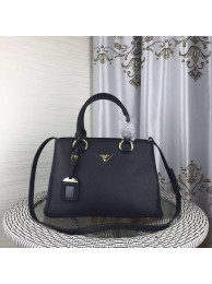Fake Prada Double Tote Bag Litchi Leather 1579 Black JH05711Ty15