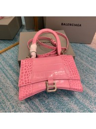 Fashion Balenciaga HOURGLASS SMALL TOP HANDLE BAG crocodile embossed calfskin B108895E pink JH09405NC66