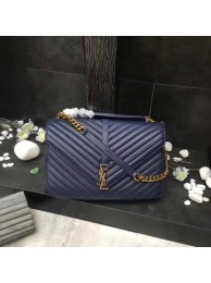 Fashion YSL Flap Bag Calfskin Leather 392738 blue Gold buckle JH08294EB73