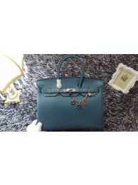 Hermes Birkin 35cm tote bag litchi leather H35 blue JH01701qT25