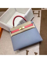 Hermes Kelly 28cm Shoulder Bags Epsom Leather KL28 blue&Pink JH01416GL26