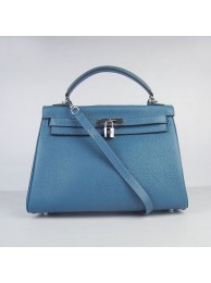 Hermes Kelly 32cm Togo Leather Bag Blue 6108 Silver JH01352BM34