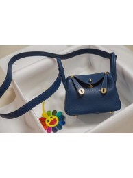 Hermes mini Lindy Togo Leather Bag LD19 blue&gold-Tone Metal JH01229sz95