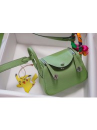 Hermes mini Lindy Togo Leather Bag LD19 green&Silver-Tone Metal JH01226eq83