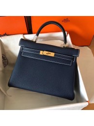 Hermes original Togo leather kelly bag KL320 dark blue JH01386Fs54