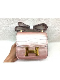 High Quality Fake Hermes Constance Bag Croco Leather 3326 Pink JH01670WC64