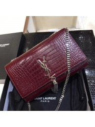 High Quality Yves saint Laurent crocodile leather Shoulder Bag 1456 wine Silver Chain JH08183Ao69