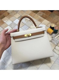 Imitation 1:1 Hermes Kelly 28cm Shoulder Bags Epsom original Leather KL28 creamy-white JH01361qd57