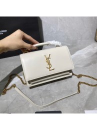 Imitation AAA Yves Saint Laurent Calfskin Leather Shoulder Bag Y533036 White&gold-Tone Metal JH07767Qz50