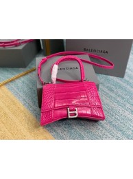 Imitation Balenciaga HOURGLASS SMALL TOP HANDLE BAG crocodile embossed calfskin B108895E neon pink JH09406VJ28