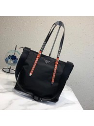 Imitation Fashion Prada Saffiano leather and nylon tote 1BG212 black&orange JH05541Ft19