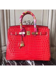 Imitation Hermes Birkin Tote Bag Croco Leather BK35 red JH01466aM93