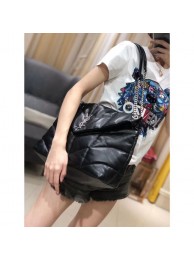 Imitation High Quality Yves Saint Laurent LOULOU PUFFER MEDIUM BAG IN QUILTED CRINKLED MATTE LEATHER Y577475 Black JH07811dN21