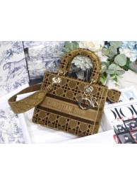Imitation MEDIUM LADY D-LITE BAG Brown Cannage Embroidered Velvet M0565OW JH06882sS26