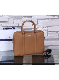 Imitation Prada Saffiano Calf Leather Briefcase P8687 Wheat JH05713Gp56