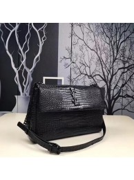 Imitation Saint Laurent Classic Monogramme Crocodile Leather Shoulder Bag 1802 black JH08140vX95