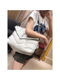 Imitation Yves Saint Laurent LOULOU PUFFER MEDIUM BAG IN QUILTED CRINKLED MATTE LEATHER Y577475 White JH07812UW57
