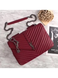 Imitation Yves Saint Laurent Monogramme Calf leather Shoulder Bag 26612 Deep red Silver Chain JH08135pd51