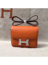 Knockoff Hermes Constance Bag Epsom calfskin H0713 orange silver-Tone Metal JH01372Bc82