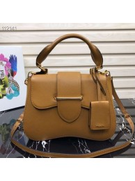 Knockoff Luxury Prada Embleme Saffiano leather bag 1BN005 tan JH05119Pd89