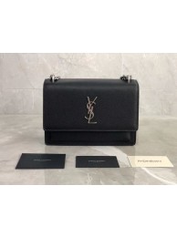 Knockoff Yves Saint Laurent Calfskin Leather Shoulder Bag Y542206B black&silver-Tone Metal JH07762Hv51