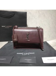 Knockoff Yves Saint Laurent Calfskin Leather Shoulder Bag Y542206B Burgundy &silver-Tone Metal JH07757ll66