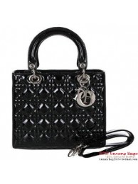 Lady Dior Bag mini Bag D9601 Black Patent Leather Silver JH07360QV85