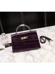 Luxury Hermes Kelly 19cm Tote Bag crocodile Leather KL19 purple JH01470vA83