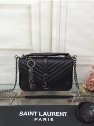 Luxury YSL Flap Bag Calfskin Leather 2508 Black silver buckle JH08320vA83