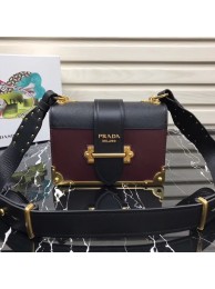 Prada Cahier leather bag 1BD045 Burgundy&black JH05494JZ84