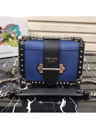 Prada Cahier studded leather bag 1BD045-1 blue&black JH05483GR32
