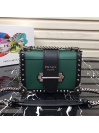 Prada Cahier studded leather bag 1BD045-1 green&black JH05482yn71
