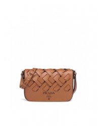 Prada Leather Prada Tress Shoulder Bag 1BD246 brown JH04924ym68