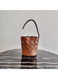 Prada Original Leather Woven Pattern Bucket Bag 1BG049 apricot JH04945DO87