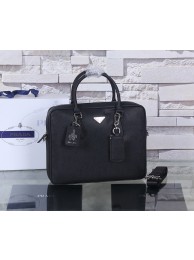 Prada Saffiano Calf Leather Briefcase P003 Black JH05716eq83