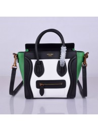 Replica Celine Luggage Nano Bag Original Leather 8802-9 Black&White&Green JH06319aG64