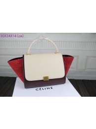 Replica Celine Trapeze Bag Original Leather 3342-1 off white&purplish red&red JH06504HV92