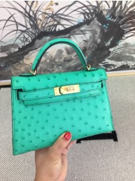 Replica Hermes original ostrich leather mini kelly bag K001 green JH01407mL47