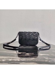 Replica Prada Leather Prada Tress Shoulder Bag 1BD246 black JH04925Hw86