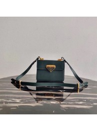 Replica Prada Saffiano leather Prada Symbole bag 1BD270 blackish green JH04895sU34