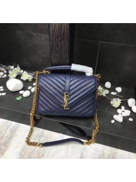 Replica YSL Flap Bag Calfskin Leather 392737 blue Gold buckle JH08306Ha32