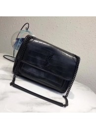 SAINT LAURENT Medium Niki Chain Bag Cabas crocodile-embossed leather 498894 Black JH08108OW36