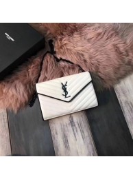 SAINT LAURENT Monogram quilted leather wallet-on-chain 86773 White&black JH08053gM31