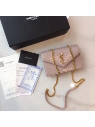 Top Yves Saint Laurent Monogramme crocodile-embossed leather cross-body bag 2570 pink JH08050aw17