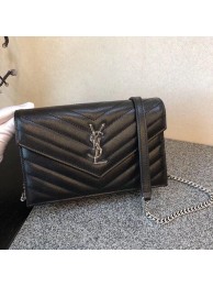 YSL Classic Monogramme Flap Black Bag Cannage Pattern Y377828S Silver JH07908Nx98